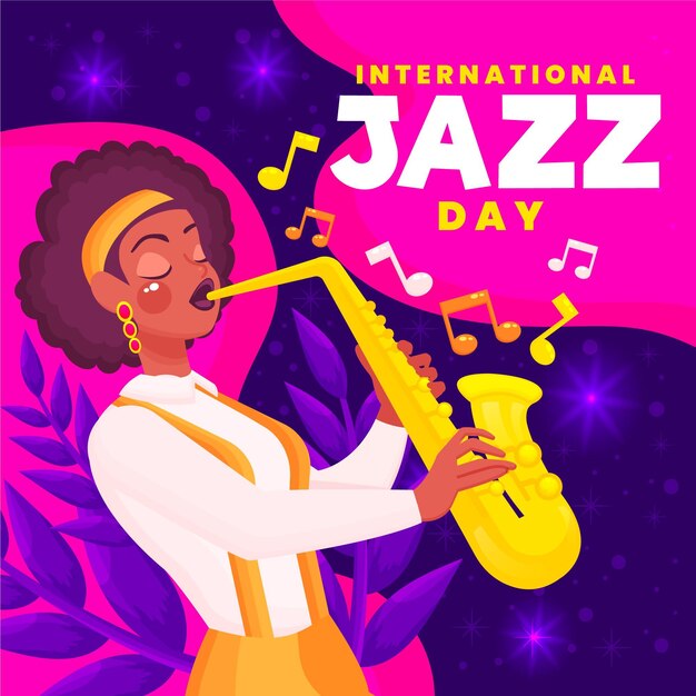 Hand drawn international jazz day illustration