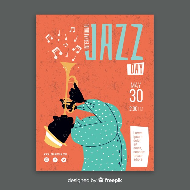 Нарисованный рукой шаблон плаката Международного дня джаза