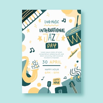 Ручной обращается шаблон плаката международного дня джаза