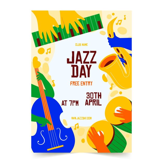 Hand drawn international jazz day poster template