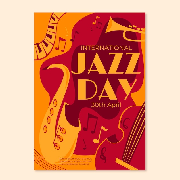 Hand drawn international jazz day vertical poster template