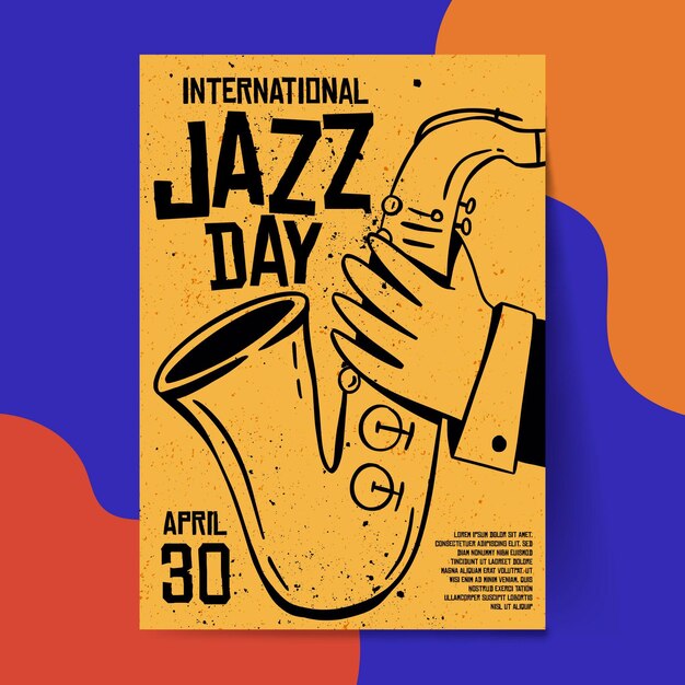 Hand drawn international jazz day vertical poster template