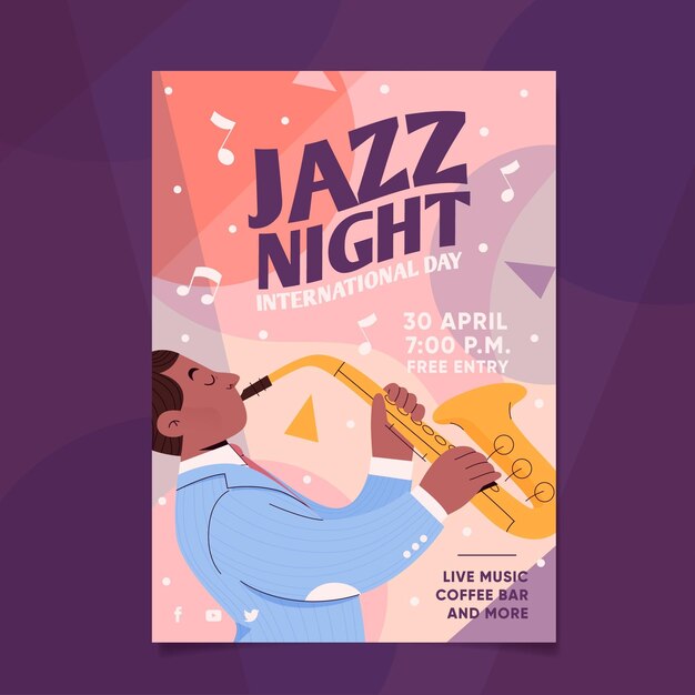 Hand drawn international jazz day vertical poster template