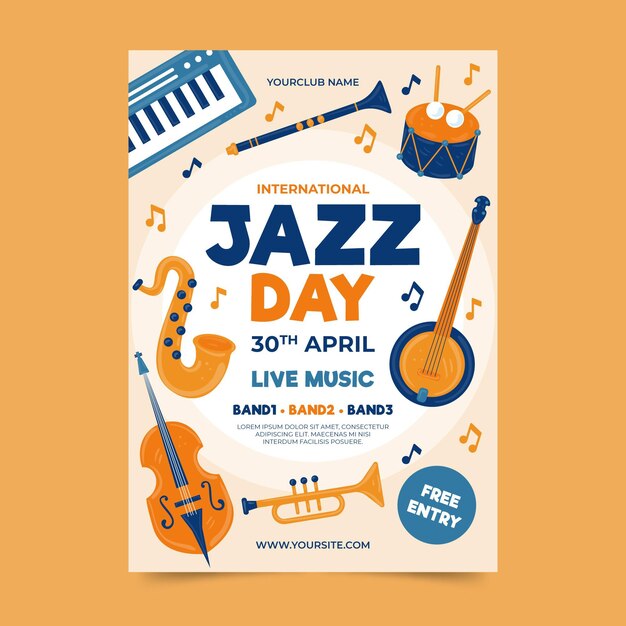 Hand drawn international jazz day vertical poster template