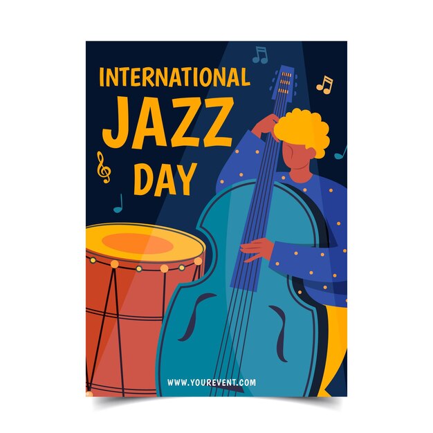 Hand drawn international jazz day vertical poster template