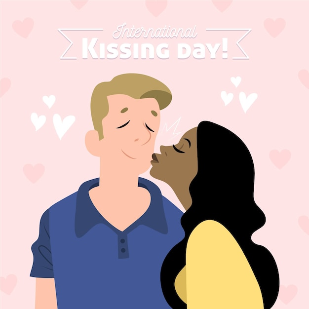 Free vector hand drawn international kissing day illustration with couple kissing