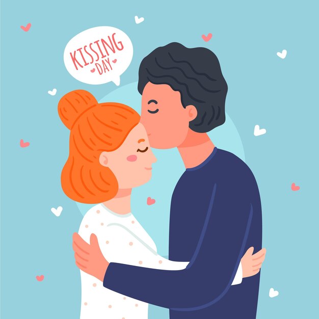 Нарисованная рукой иллюстрация международного дня поцелуев с целующейся парой