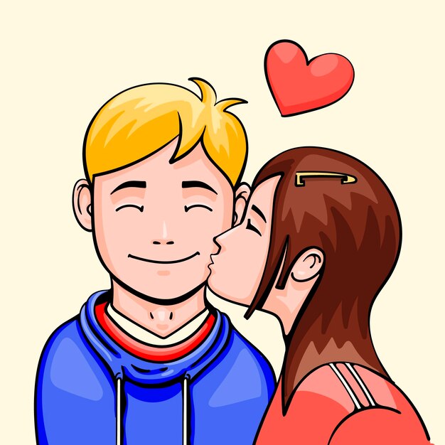 カップルのキスと手描き国際キスの日のイラスト