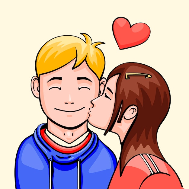 Hand drawn international kissing day illustration with couple kissing