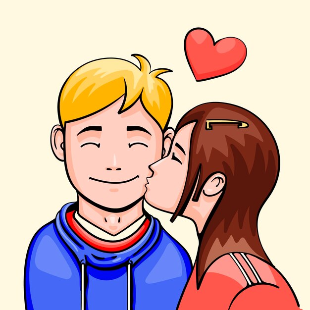 Hand drawn international kissing day illustration with couple kissing