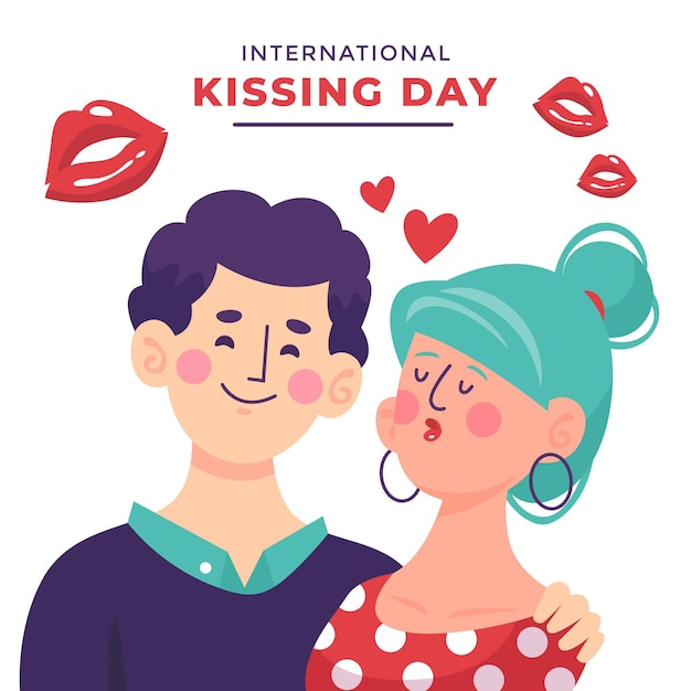 Нарисованная от руки иллюстрация международного дня поцелуев с женщиной и мужчиной