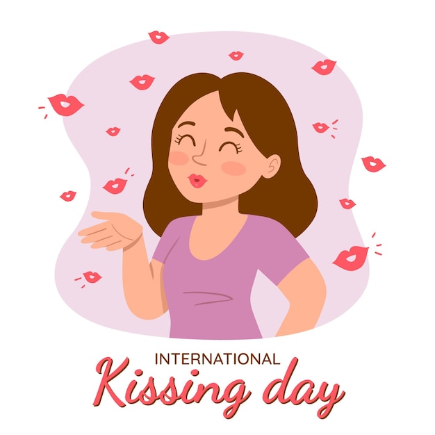 Hand drawn international kissing day illustration with woman