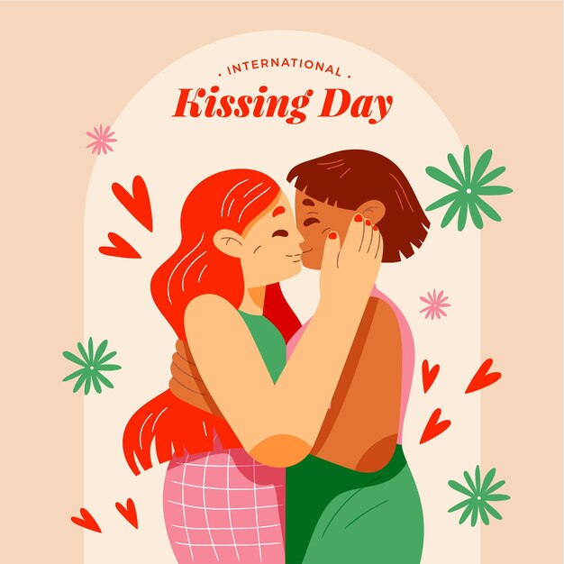 Hand drawn international kissing day illustration