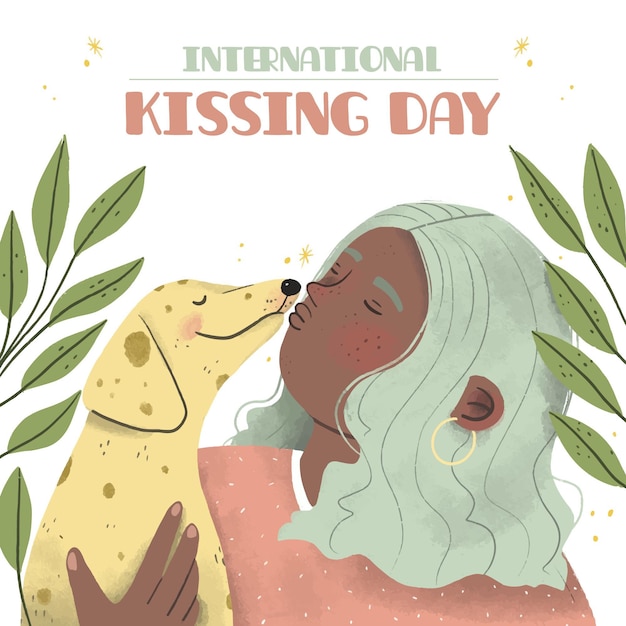 Hand drawn international kissing day illustration