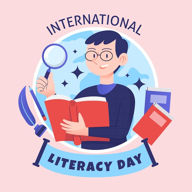 Hand drawn international literacy day concept