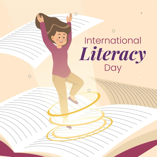 Free vector hand drawn international literacy day with girl and book