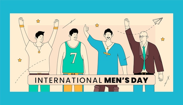 Бесплатное векторное изображение Нарисованный рукой шаблон горизонтального баннера международного мужского дня