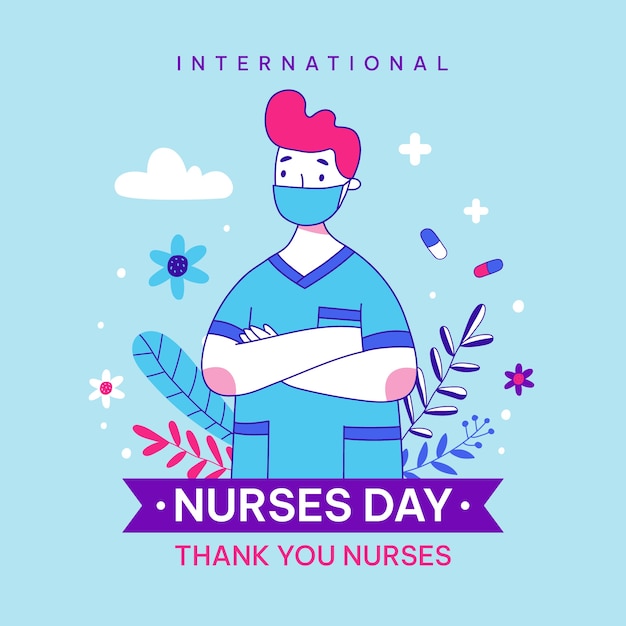 Бесплатное векторное изображение Нарисованная рукой иллюстрация международного дня медсестер