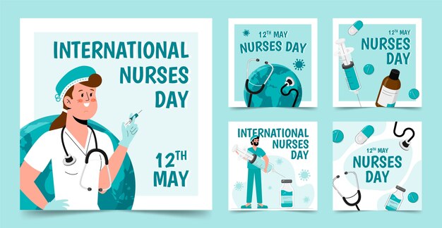 Hand drawn international nurses day instagram posts collection