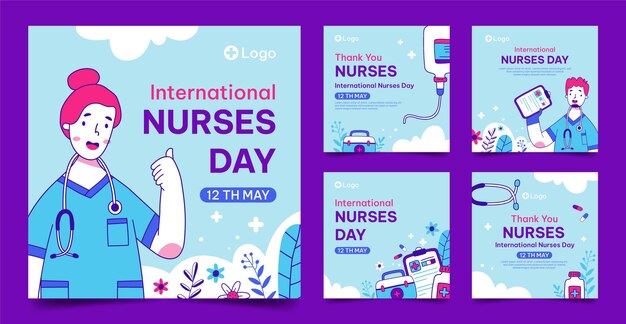 Hand drawn international nurses day instagram posts collection