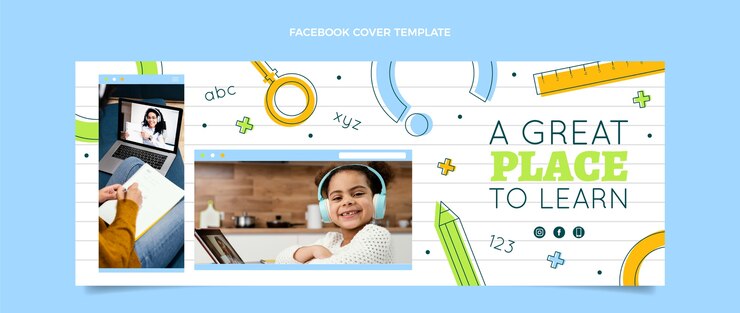 Бесплатный Вектор нарисованная рукой обложка facebook международной школы