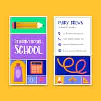 Free vector hand drawn international school  vertical business card