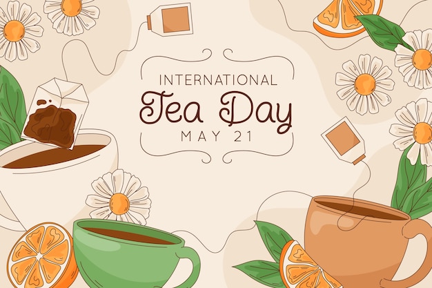 hand drawn international tea day background