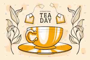 Бесплатное векторное изображение Ручной обращается международный день чая фон