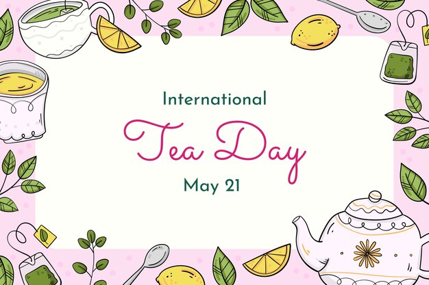 手描きの国際茶の日の背景