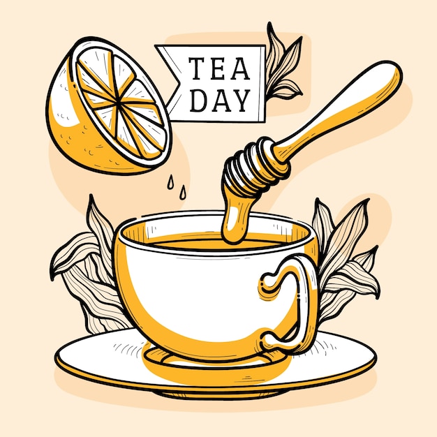 Hand drawn international tea day illustration