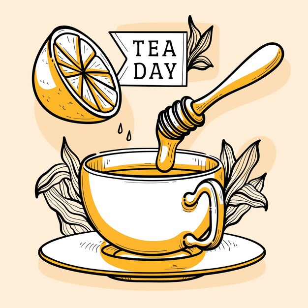 Hand drawn international tea day illustration