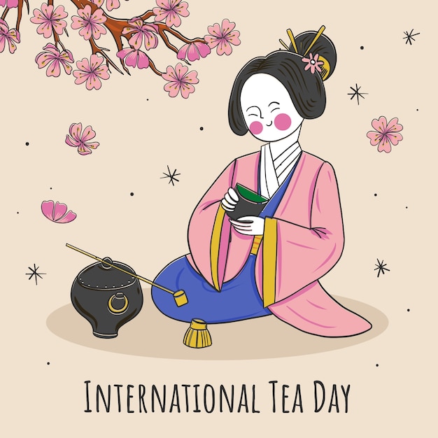 Free vector hand drawn international tea day illustration