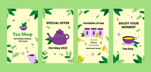 hand drawn international tea day instagram stories collection