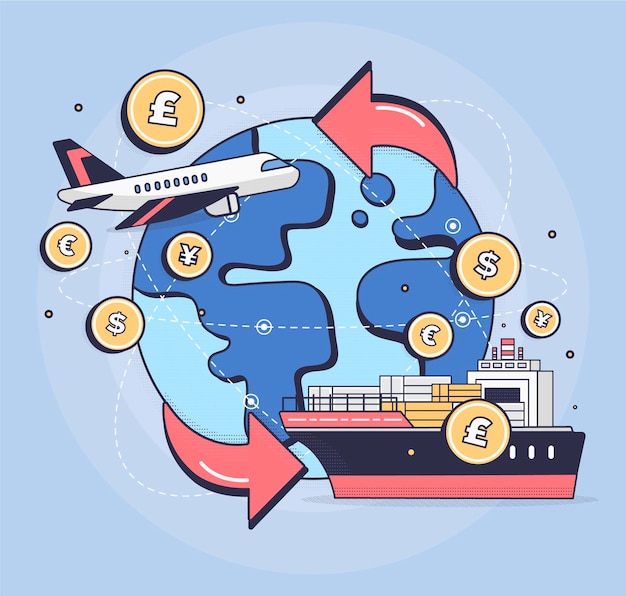 Free vector hand drawn international trade concept