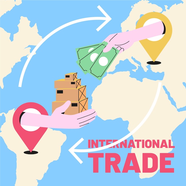 Hand drawn international trade illustrated