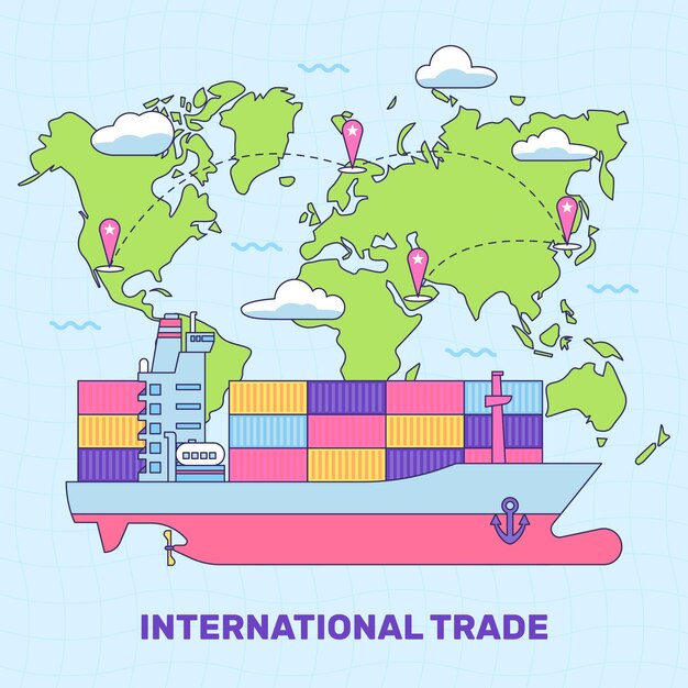 Иллюстрация международной торговли, нарисованная вручную