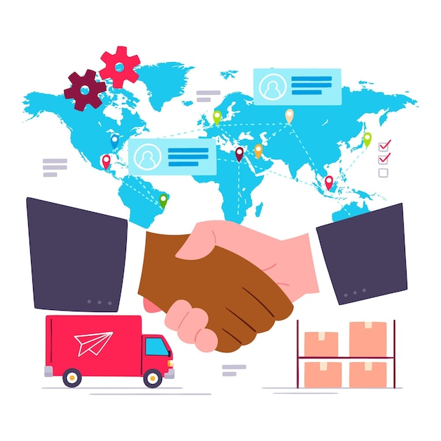 Free vector hand drawn international trade with truck