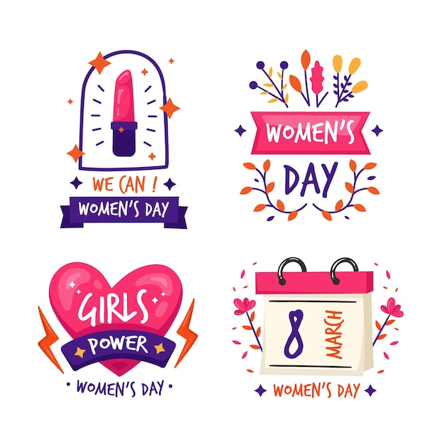 Free vector hand drawn international women's day badge collection