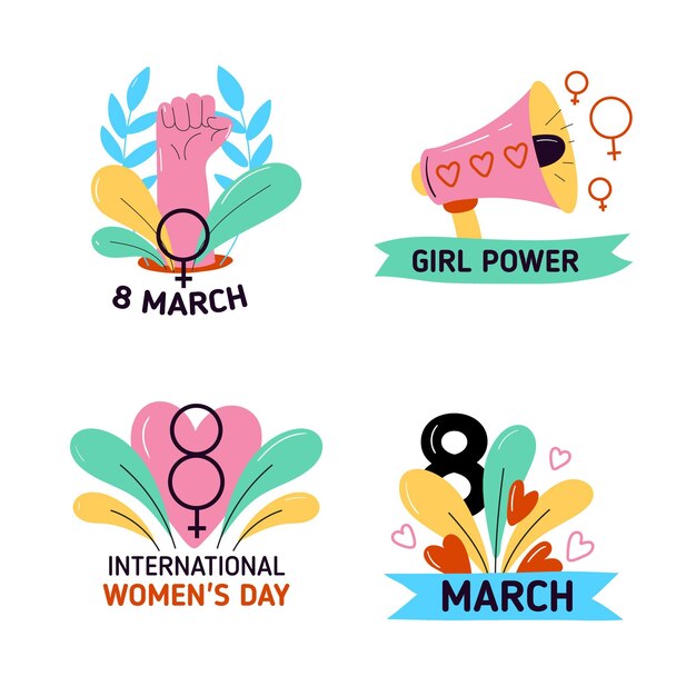 Hand drawn international women's day badge set