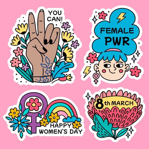 Free vector hand drawn international women's day badges collection