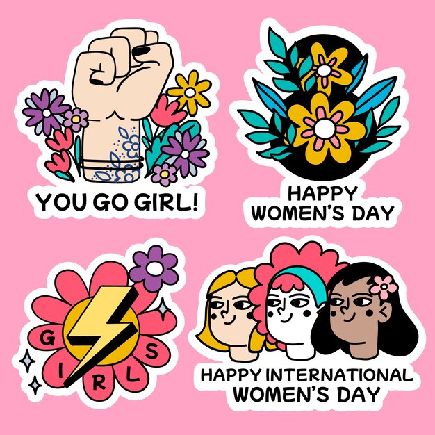 Hand drawn international women's day badges collection