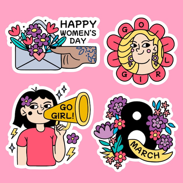 Коллекция значков международного женского дня от руки