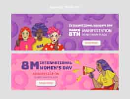 Free vector hand drawn international women's day horizontal banners set