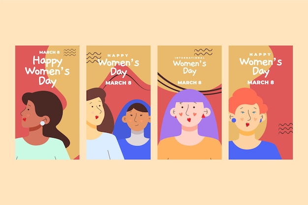 Hand drawn international women's day instagram stories collection