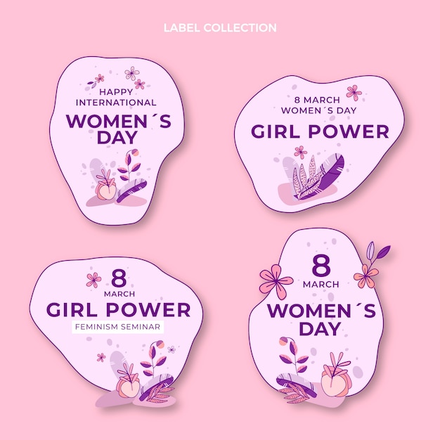 Hand drawn international women's day labels collection