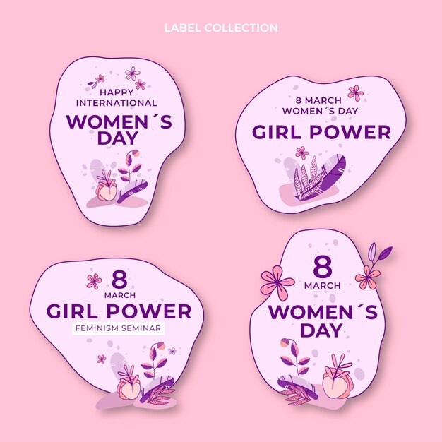 hand drawn international women's day labels collection