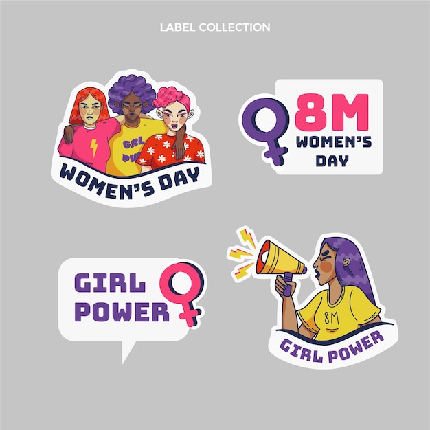 Hand drawn international women's day labels collection