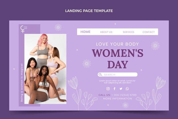 Hand drawn international women's day landing page template