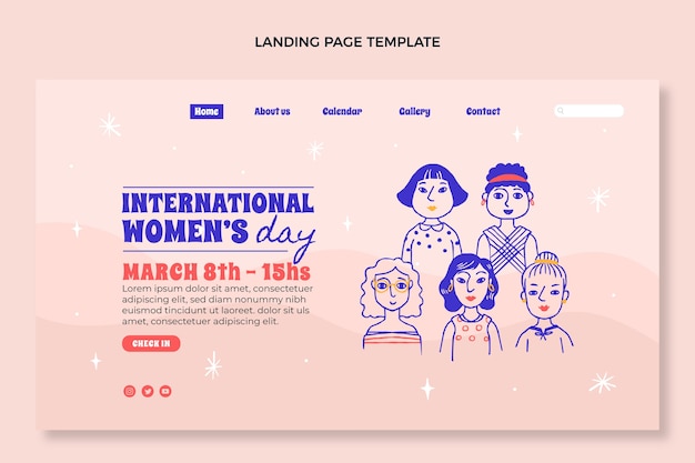 Hand drawn international women's day landing page template
