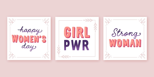 Hand-drawn international women's day lettering label collection